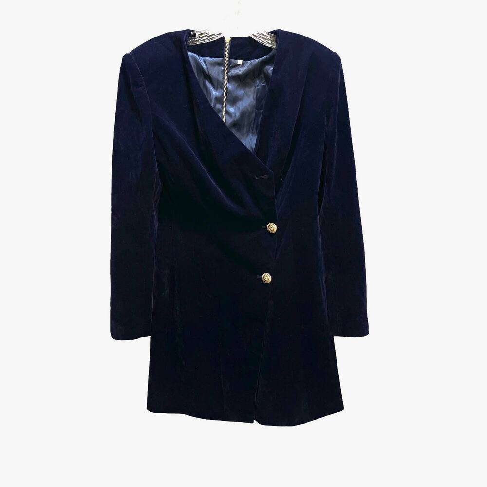 Velvet Button Closure Zip Back Blazer Jacket